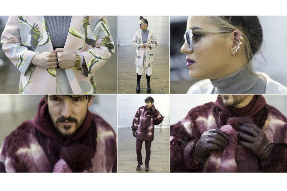     Ciara Griffin, top row, poses during Mercedes-Benz Fashion Week in New York. ‘Fashion for me is a way of self-expression,’ she says. ‘I probably spend 90% of my wages on clothes and 10% on living.’ Aaron Henrikson, bottom row, dons a rabbit fur coat that is multiple shades of burgundy, pink and creamy white. ‘We are born with whatever bodies we have. We can adjust that slightly with grooming, like hair and make-up to express ourselves,’ he says. ‘Fashion is the element that covers the most surface area on our bodies and is most visible from far away.     Keith Bedford for The Wall Street Journal