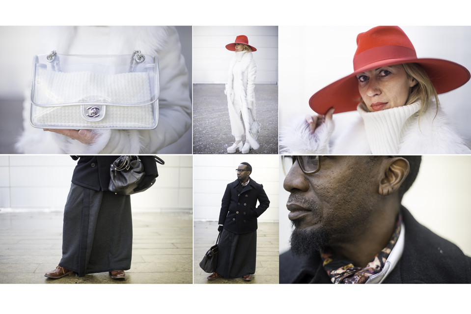     Denisa Palsha, top row, wears a Lola Hat by Lola Erlich and a Chanel bag, during Mercedes-Benz Fashion Week in New York. ‘Fashion is everything,’ she says. ‘It’s in my mind 24 hours a day.’ Fashion stylist Tod Hallman, bottom row, wears a cool wrap blankie from Ikea, which he can wear around a coat, like a poncho or as a sarong. Fashion means ‘everything’ to him, he says. ‘There have been many versions of Tod as I’ve grown through my adult life,’ he says.     Keith Bedford for The Wall Street Journal