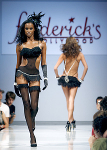 A model walks the runway during the Frederick's of Hollywood Spring 2008 fashion show in Los Angeles on Wednesday, Oct. 24, 2007. Image Credit: AP Photo/Matt Sayles.