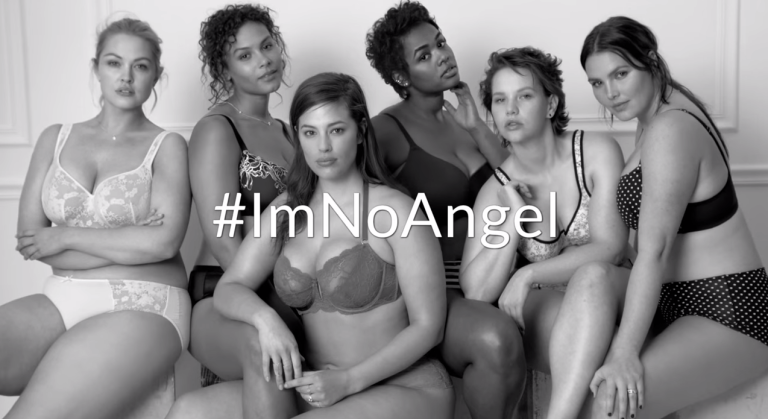 Ashley Graham modelling for the "Im No Angel" advertisement alongside Marquita Pring, Candice Huffine, Victoria Lee, Justine Legault and Elly Mayday Photo Credit: Lane Bryant