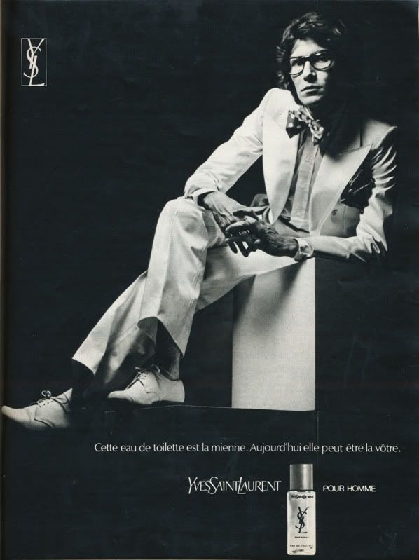 Saint Laurent in his ad for YSL Pour Homme by Yves Saint Laurent, 1971.