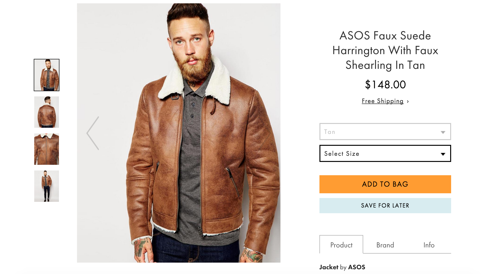 image source: http://www.asos.com/au/ASOS/ASOS-Faux-Suede-Harrington-With-Faux-Shearling-In-Tan/Prod/pgeproduct.aspx?iid=5243690&cid=3606&Rf989=4998&sh=0&pge=0&pgesize=36&sort=-1&clr=Tan&totalstyles=169&gridsize=3