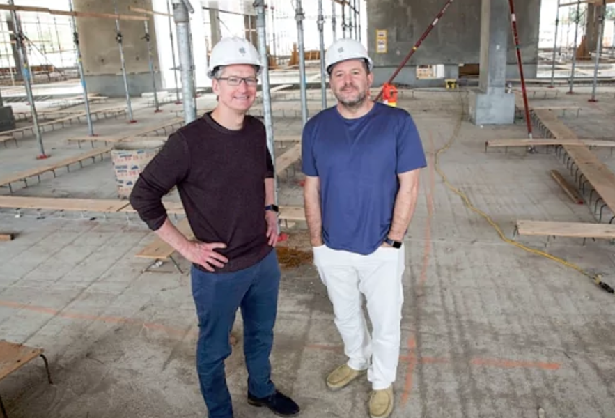Apple CEO, Tim Cook, and former Design Chief, Jony Ive, at construction site of company's new HQ, Apple Park. Photo credit: The Telegraph